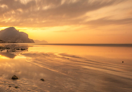 Beautiful sunset at the beach in Thailand. Beautiful natural background.の写真素材
