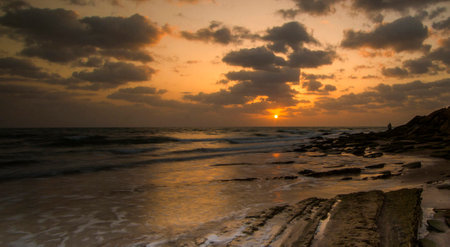 Beautiful sunset on the beach in the evening, Sri Lanka.の写真素材