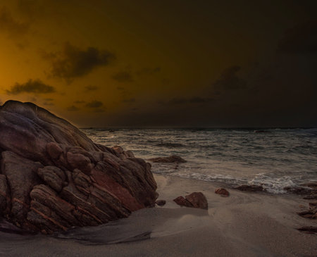 Tropical beach at sunset. Nature composition. Toned.の写真素材