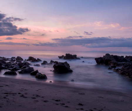 Sunset on the beach of Khao Lak,Thailand.の写真素材