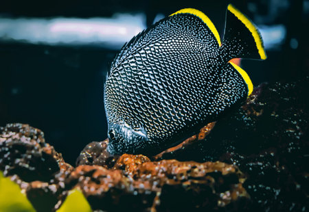 Tropical fish in the aquarium, close-up of a butterflyfishの写真素材