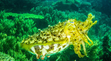 Common cuttlefish (Octopus vulgaris) on the seabedの写真素材