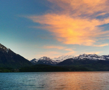 Sunset at Lake Wakatipu, Queenstown, New Zealandの写真素材