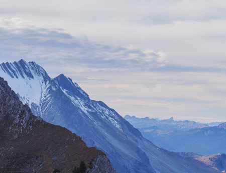 Mountain landscape in Himalayas, Uttarakhand, Indiaの写真素材