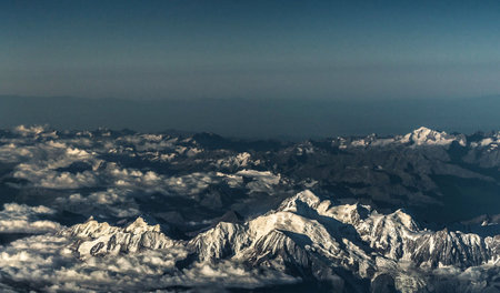Panoramic view of the Himalayas in Nepal, Asiaの写真素材