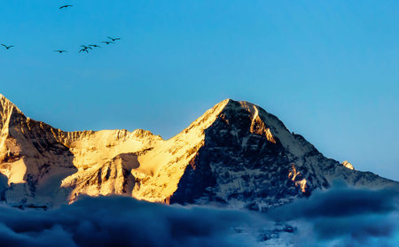 Sunrise over the Himalayas, Annapurna Conservation Area, Nepal