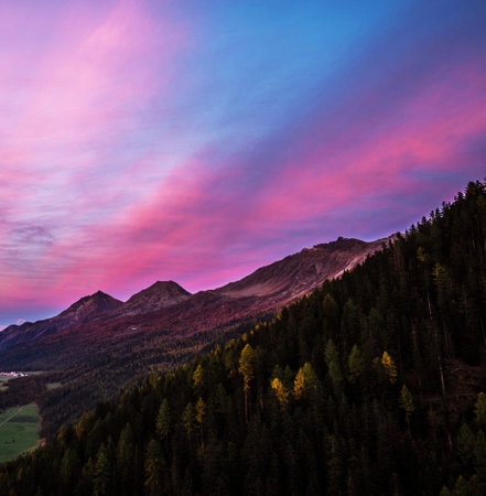 Sunset in the Dolomites, Italy. Colorful autumn landscapeの写真素材