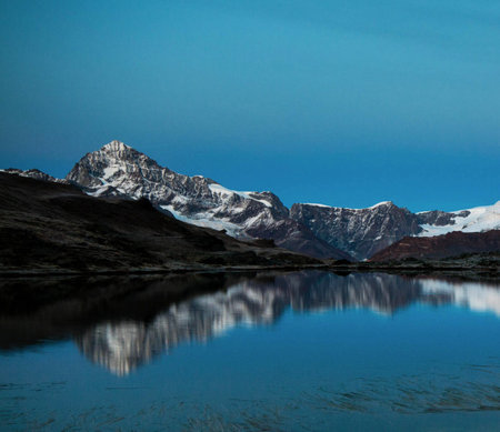 Mountains reflected in the lake, Cordillera Blanca, Peruの写真素材