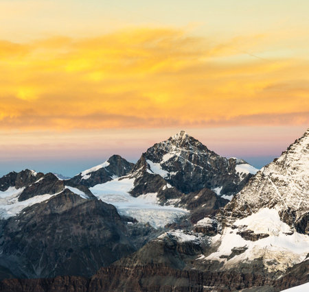 Mountain landscape at sunset. Jungfraujoch, Switzerland