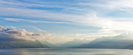 Panoramic view of Lake Wakatipu, Queenstown, New Zealandの写真素材