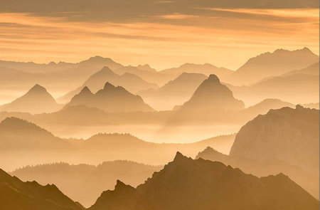 Mountain landscape in the early morning. Sunrise over the mountains.の写真素材