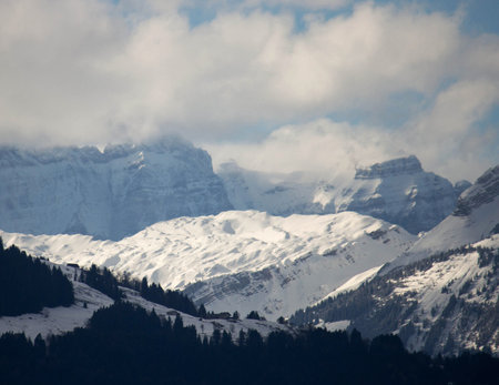 Winter in the swiss alps, canton of St. Gallenの写真素材