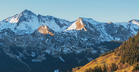 Panoramic view of the Dolomites at sunrise, Italy