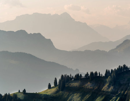 Mountain landscape at sunset in summer, Dolomites, Italyの写真素材