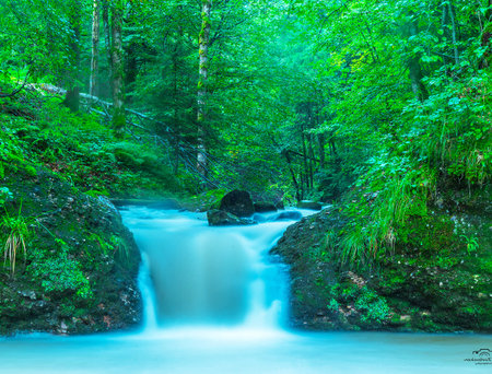 Waterfall in deep forest at Doi Inthanon National Park, Thailand.の写真素材