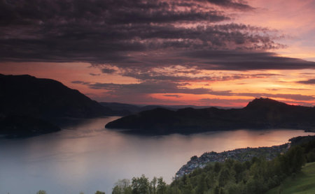 Sunset over Aurlandsfjord in Norway, Scandinavia