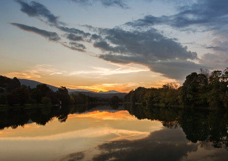 Sunset over Loch Lomond, Scotland, UK. The Loch Lomond is a lake in the Scottish Highlands.の写真素材