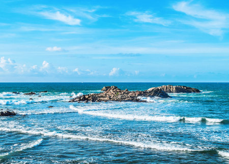 Beautiful seascape with rocks and blue sky. Thailand.の写真素材