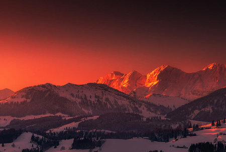 Sunset in the Dolomites, Italy. Toned.の写真素材