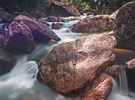 Waterfall in the forest at Phu Soi Dao National Park, Thailandの写真素材