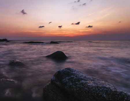 Beautiful seascape at sunset. Thailand. Long exposure.の写真素材