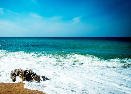 Beautiful seascape with turquoise sea and blue skyの写真素材