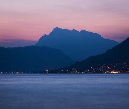 Sunset over Lake Lucerne, Switzerland. Long exposure.の写真素材