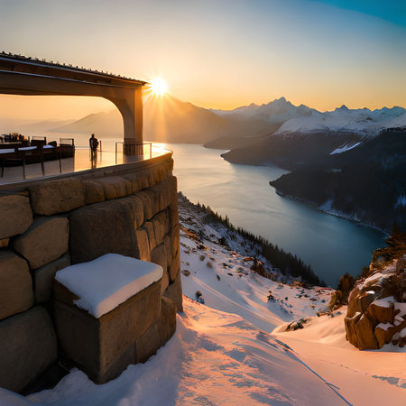 Sunset over Lake Lucerne in winter, Switzerland, Europeの素材