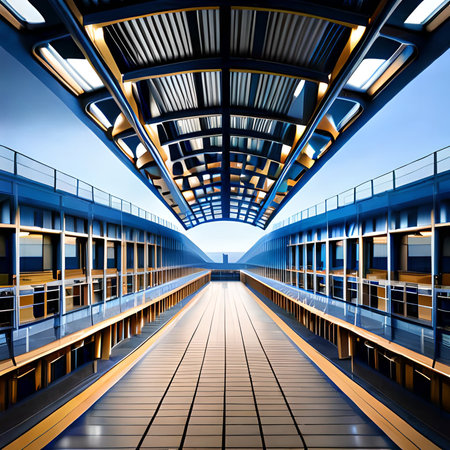 Abstract modern architecture background, perspective view of the corridor. 3d renderの素材