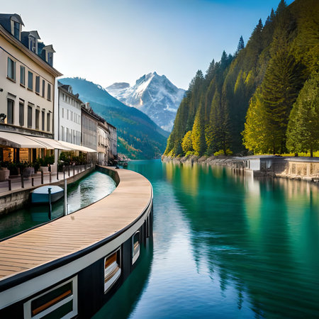 Panoramic view of the lake Lago di Braies, Italyの素材
