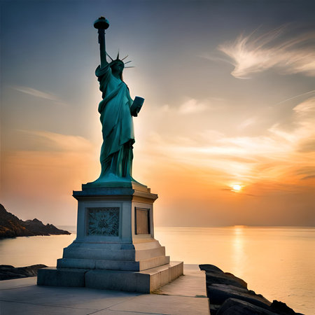 Statue of Liberty at sunset, New York City, USA.の素材