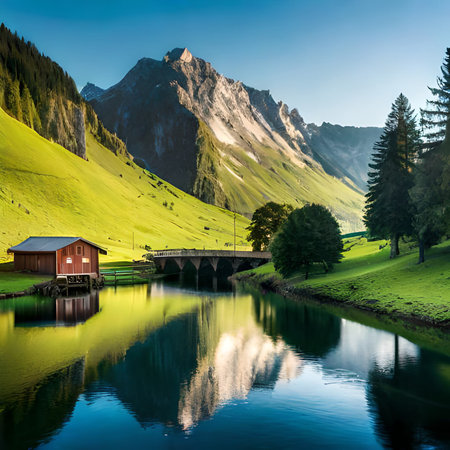 Fantastic summer landscape. Majestic alpine lake in Dolomites, Italy, Europe. Beauty world.の素材