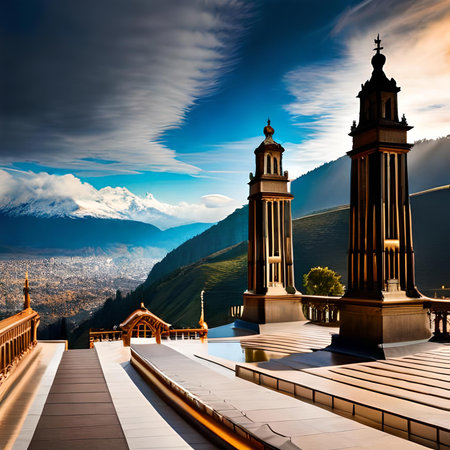 Beautiful morning view of the Church of Our Lady of Mount Carmel in Krasnaya Polyana, Sochi, Russiaの素材