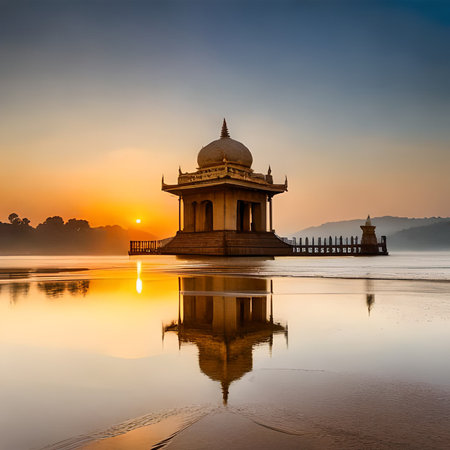 The Taj Mahal in Agra, India at sunset with reflectionの素材