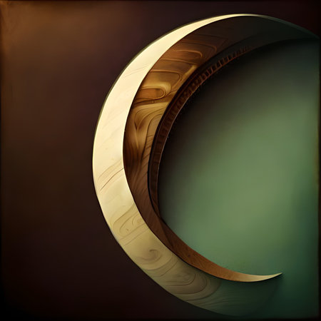 Wooden crescent moon on dark background. 3D illustration.の素材