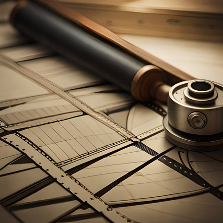 Architectural background with rolls of plans, ruler and compass.の素材