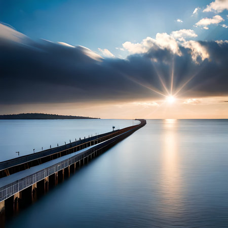 Beautiful sunset over the Baltic Sea in Poland. Long exposure.の素材
