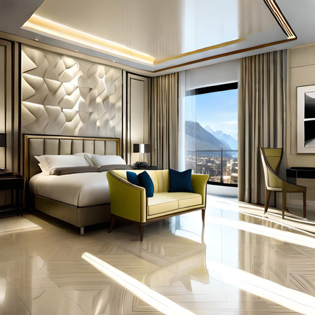 Luxury modern bedroom interior design, 3D render image.の素材