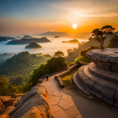 Landscape view of Phu Chi Fa at sunrise, Chiangrai, Thailandの素材