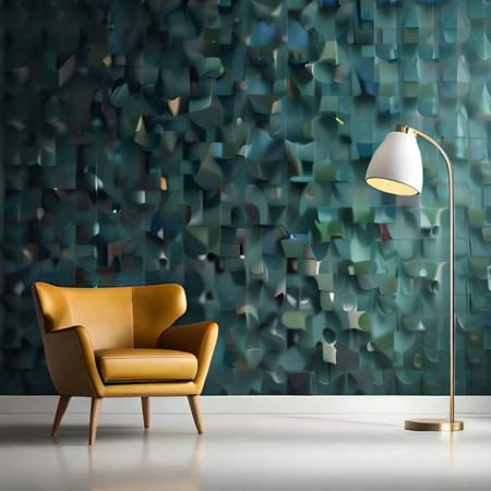 interior with yellow armchair and floor lamp. 3d renderingの素材
