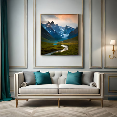 Classic interior with a sofa and a picture on the wall. 3d renderの素材