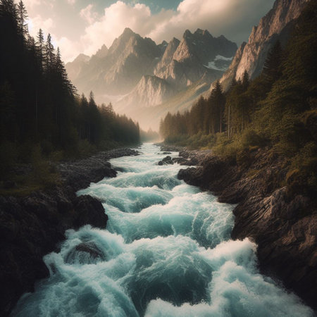 Mountain river in the Dolomites, Italy. Toned.の素材