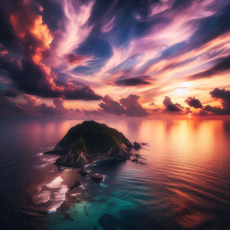 Beautiful seascape. Dramatic sunset over the sea.の素材