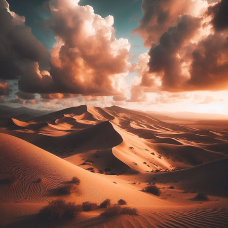 Sand dunes in the Sahara desert, Morocco, Africa. Sunsetの素材