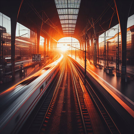 Railway station in Moscow, Russia. Railway station at sunset.の素材