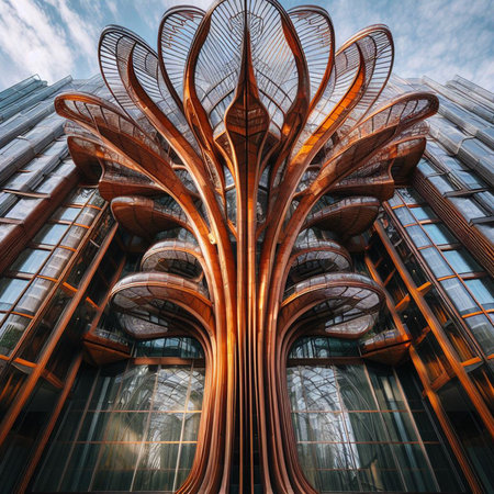 Modern futuristic architecture abstract background. 3d render illustration. Futuristic architecture.の素材