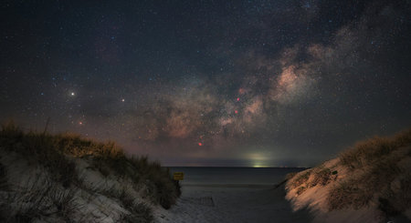 Milky Way over the dunes on the Baltic Sea in Polandの写真素材