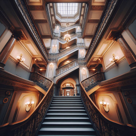 Spiral staircase in the New York State Capitol Building, USA.の素材