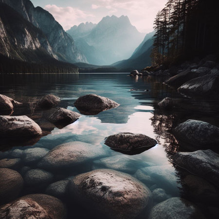 Beautiful lake in the mountains. Reflection in the water.の素材