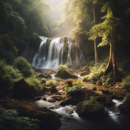 Waterfall in the forest. Nature background. Waterfall in the forest.の素材